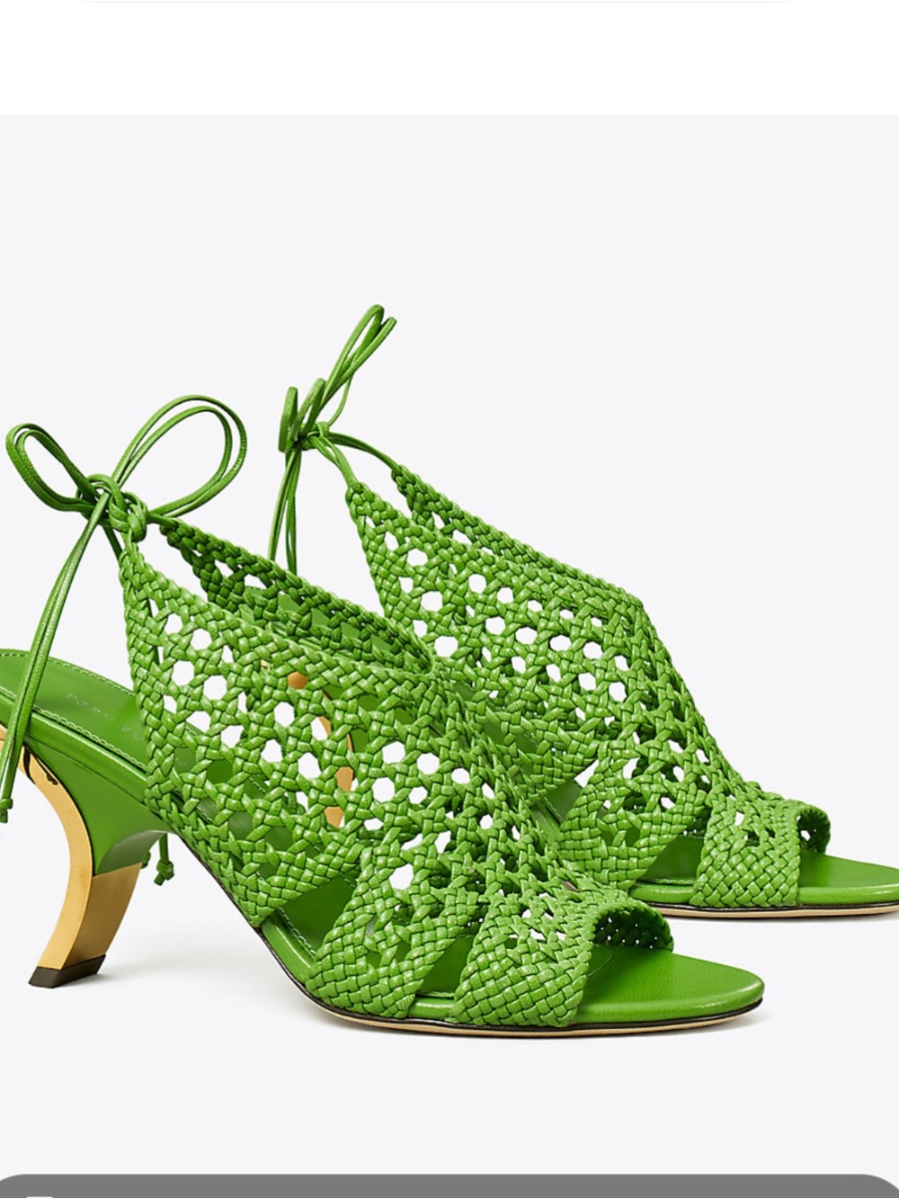 TORY BURCH WOVEN CURVED-HEEL SANDAL IN PERIDOT WOVEN  size 6.5